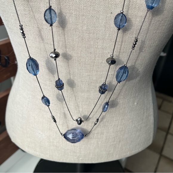 Vintage Two Strand Blue Beaded Long Necklace - Picture 5 of 8